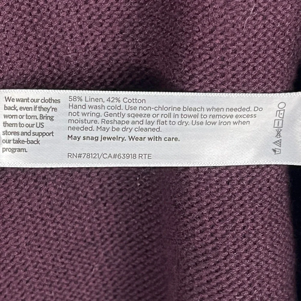 Eileen Fisher Womens Plum Purple Linen Cotton Open Front Cardigan Sweater S/P